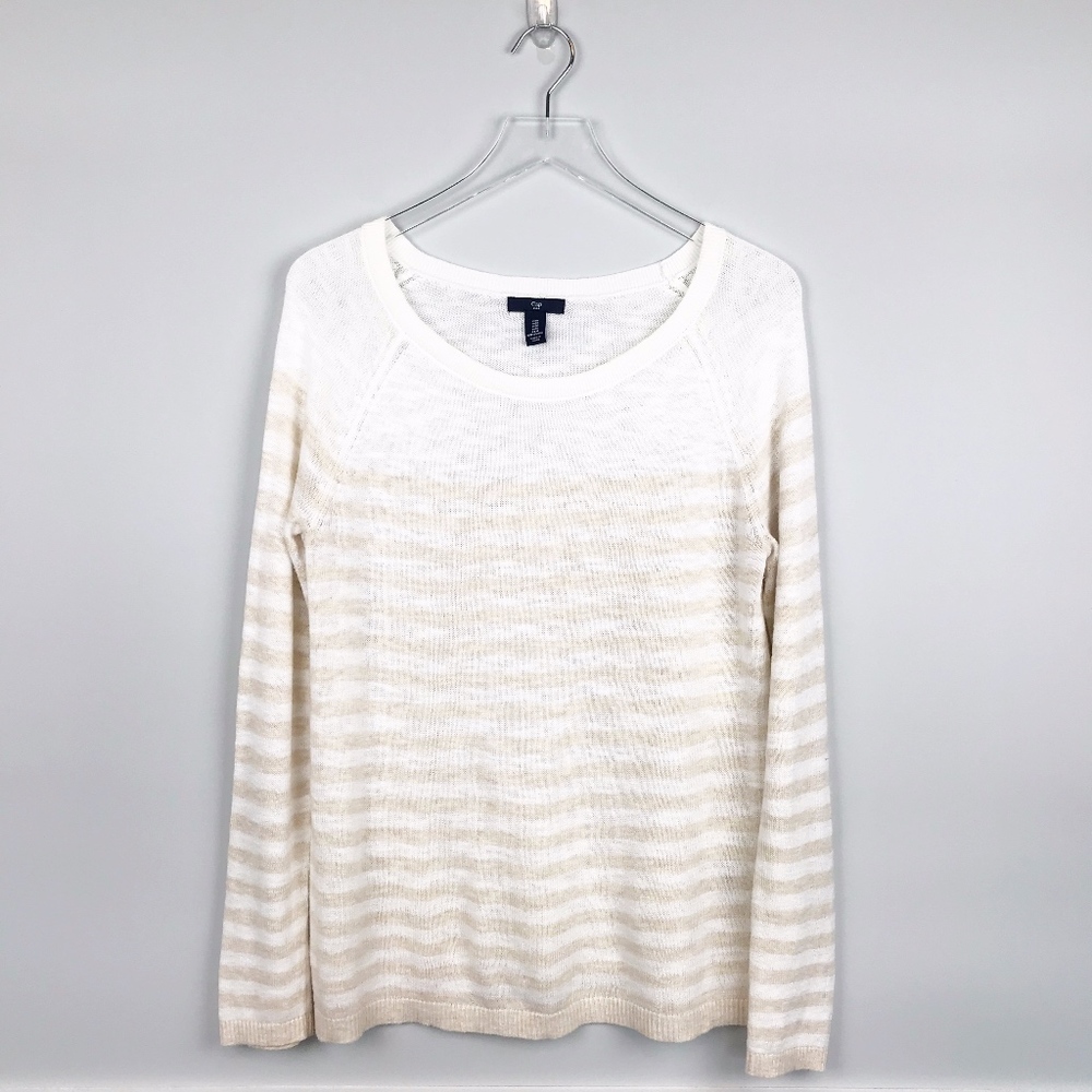 GAP Striped Crewneck Lightweight Sweater Cream